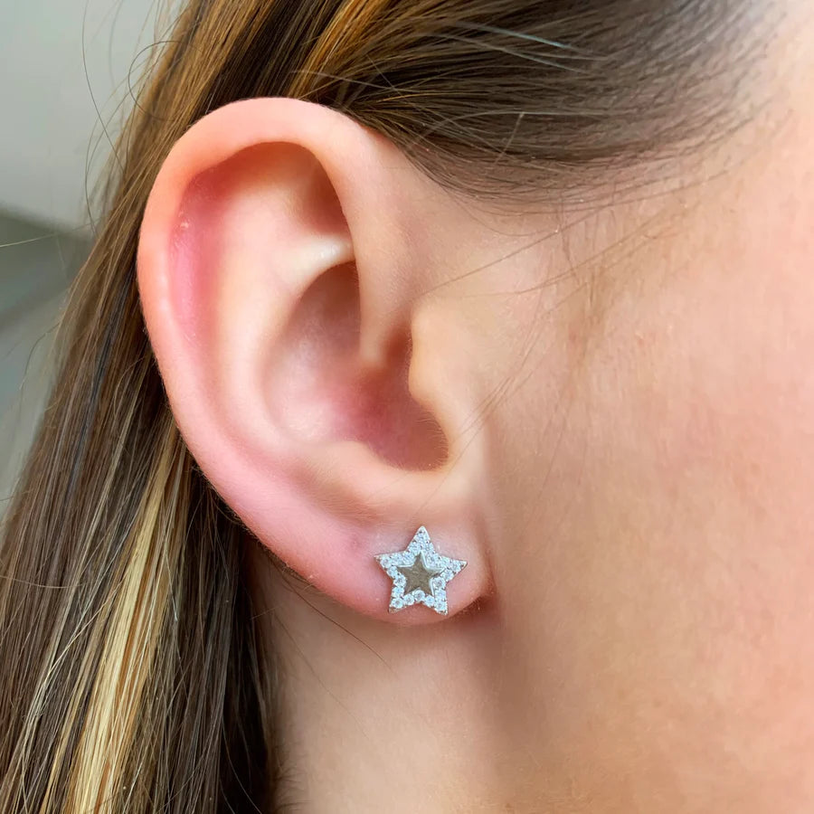Azure Crystal Polished Silver Star Studs Earrings