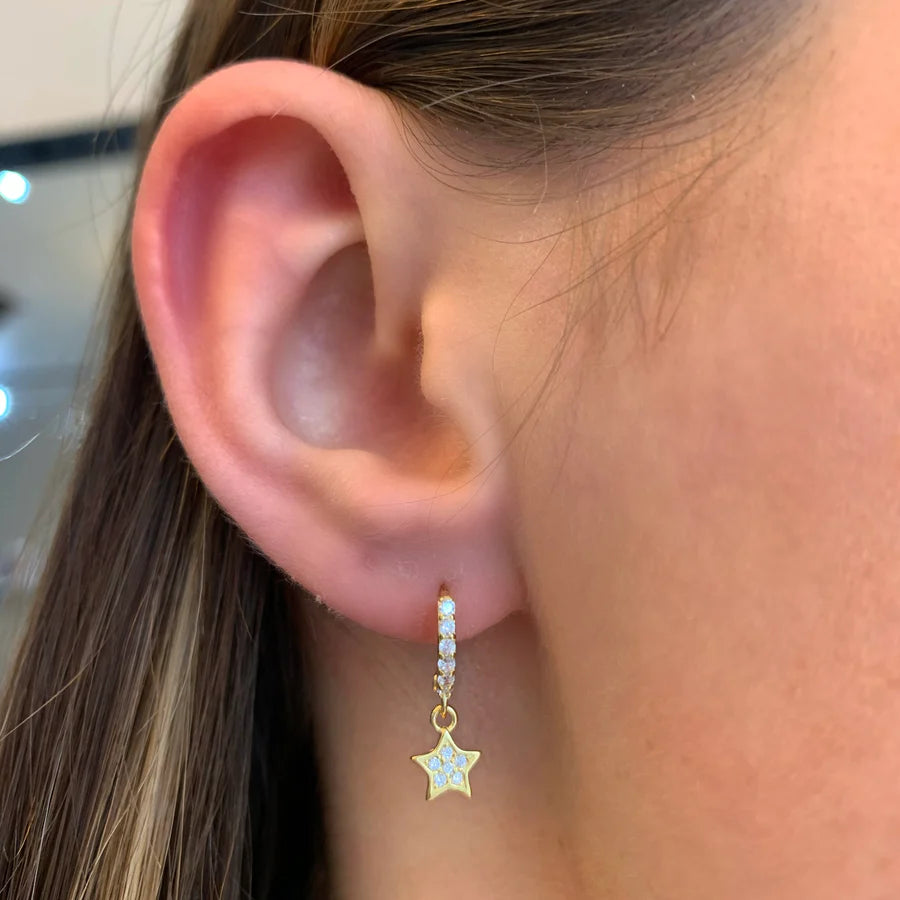 Azure Gold and Crystal Star Mini Huggie Earrings