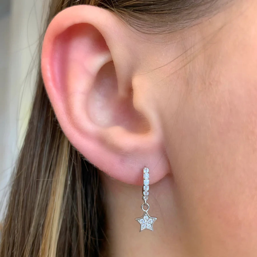 Azure Silver Crystal Star Huggie Earrings