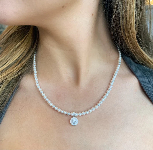 Azure Lois white 4mm Pearl sterling Silver Choker Necklace