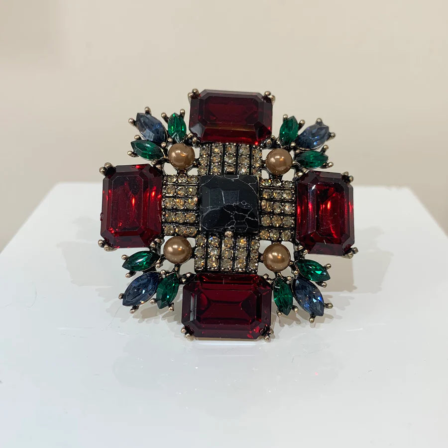 Azure Vintage Wine and Green Gemstone Brooch