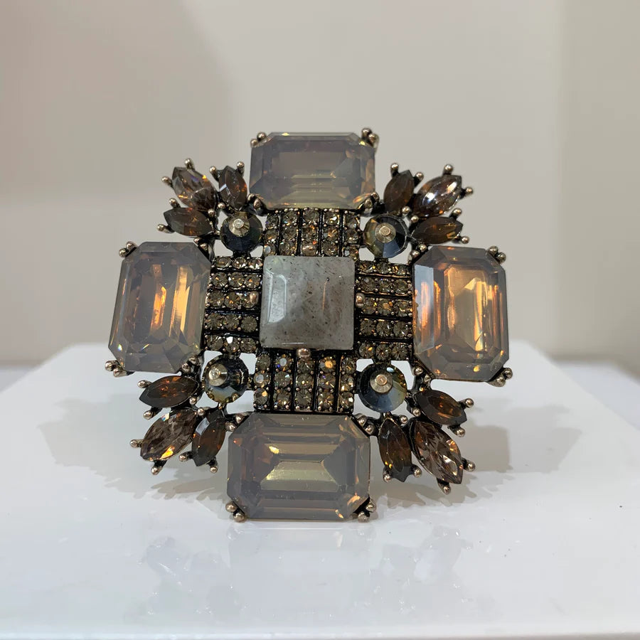 Azure Opal and Amber Gemstone Brooch