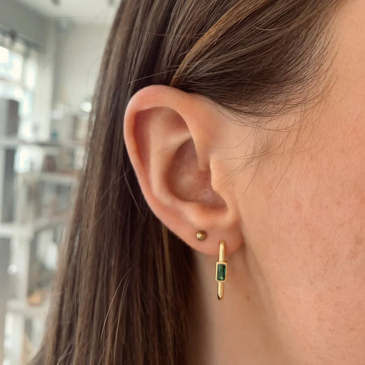 Azure Carre Huggie Green Crystal Gold Earrings