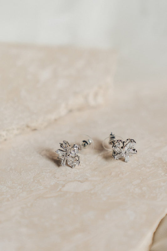 Jade Oi Lily | 18K White Gold Rhinestone Starburst Stud Bridal Earrings
