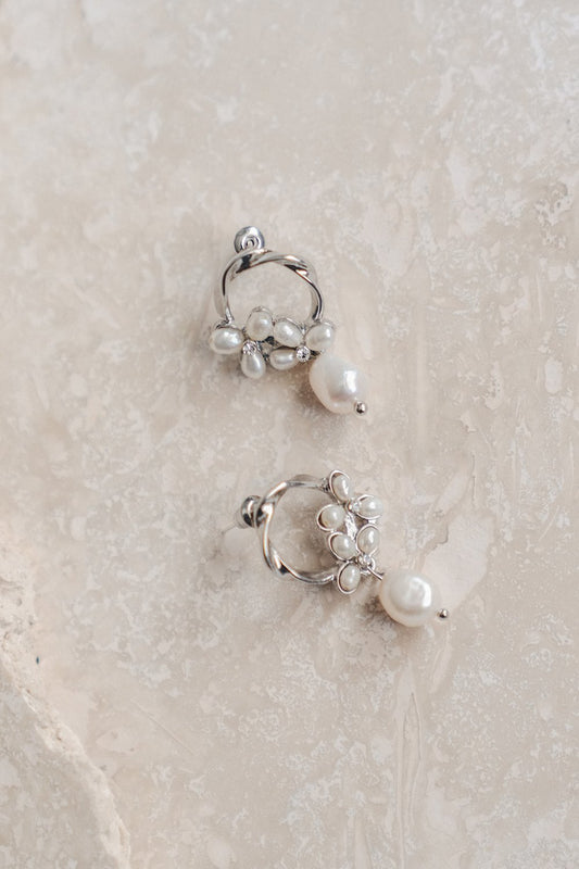 Jade Oi Florence | 14K White Gold Pearl Clusters Drop Bridal Earrings