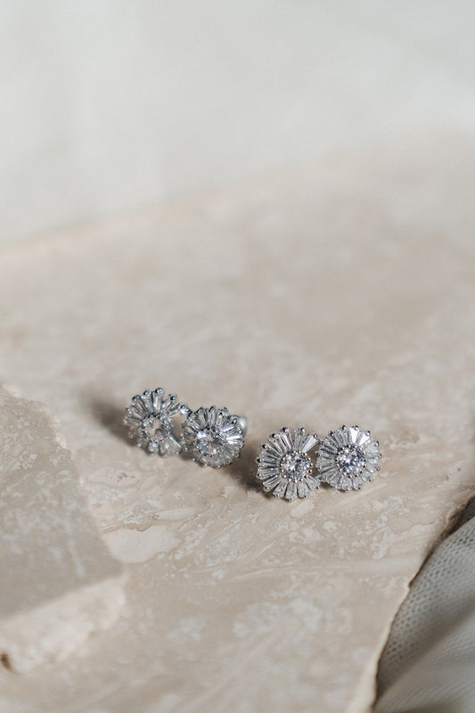Rhodes | 18K White Gold Rhinestone Floral-Inspired Bridal Earrings
