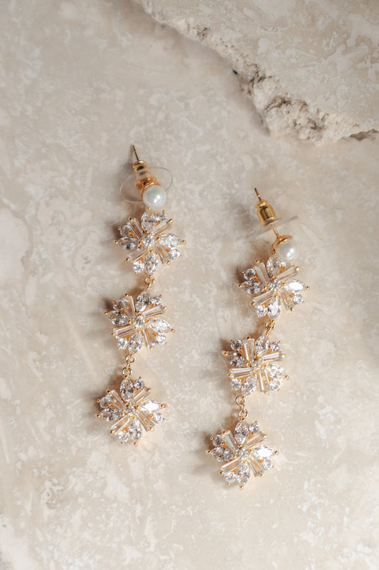 Lilibet | 18K Gold Flowers Drop Statement Bridal Earrings