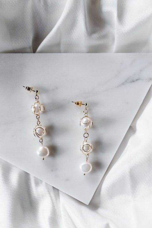 Ophelia | 14K Gold Drop Pearl Bridal Earrings