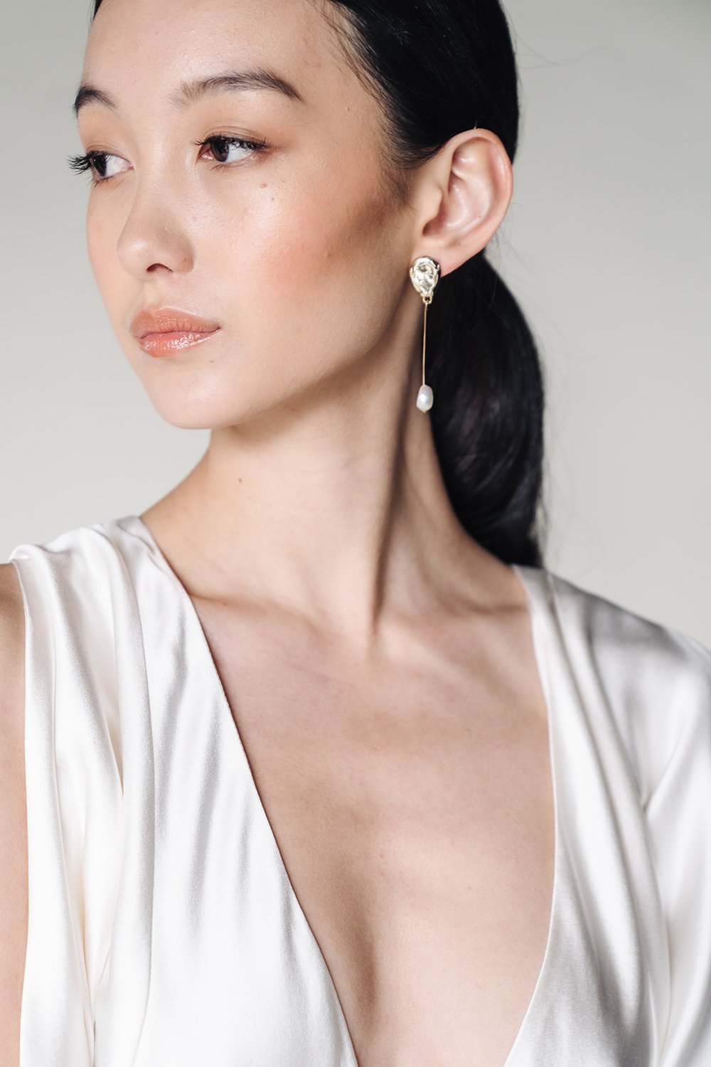 Jade Oi Maia | 14K Gold Drop Pearl Bridal Earrings