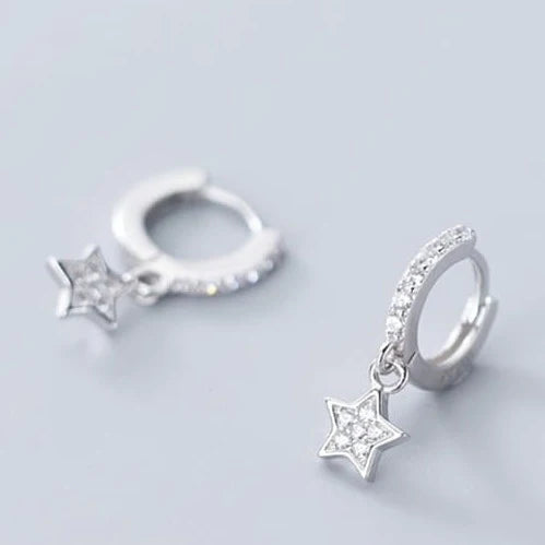 Azure Silver Crystal Star Huggie Earrings
