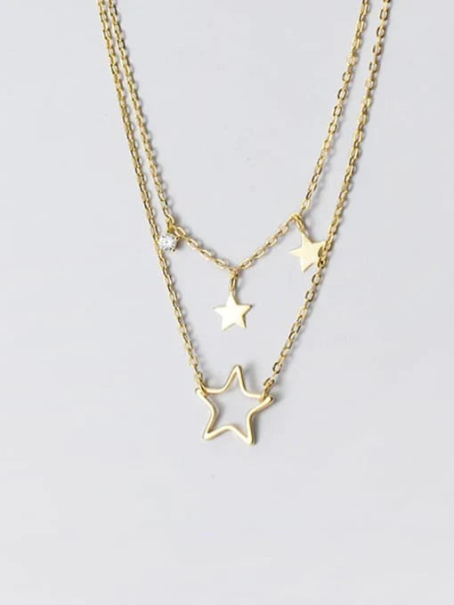 Azure Double Strand Gold Star Necklace