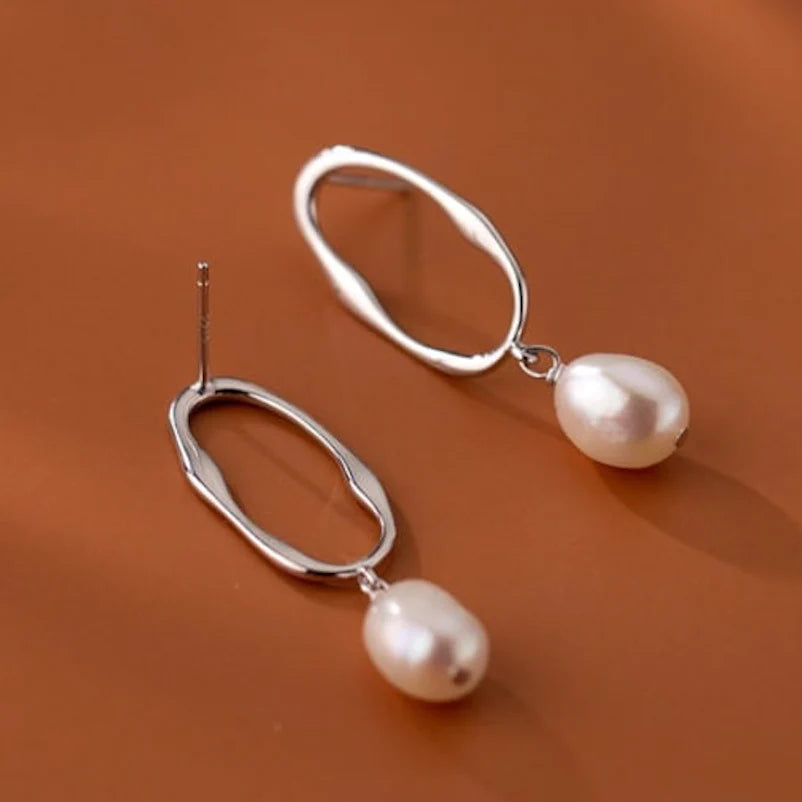 Azure Freshwater Pearl Drop Earrings Silver - everly-acbf