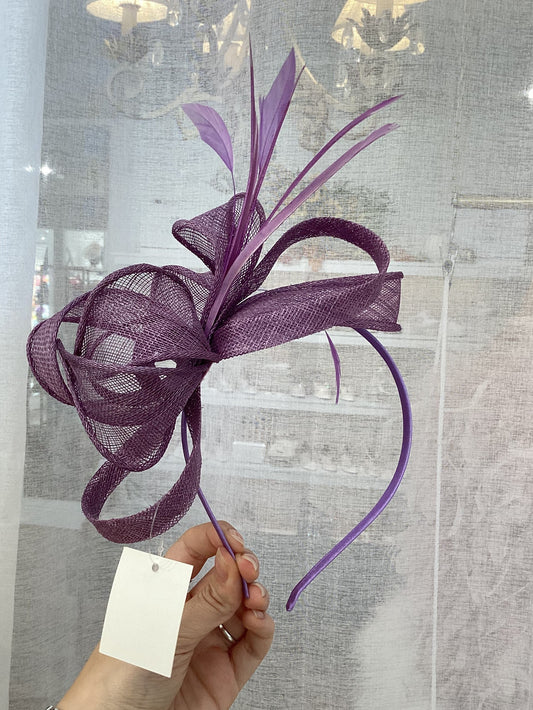 Lavender Fascinator/Headpiece With Ribbon Flower & Feathers~D02