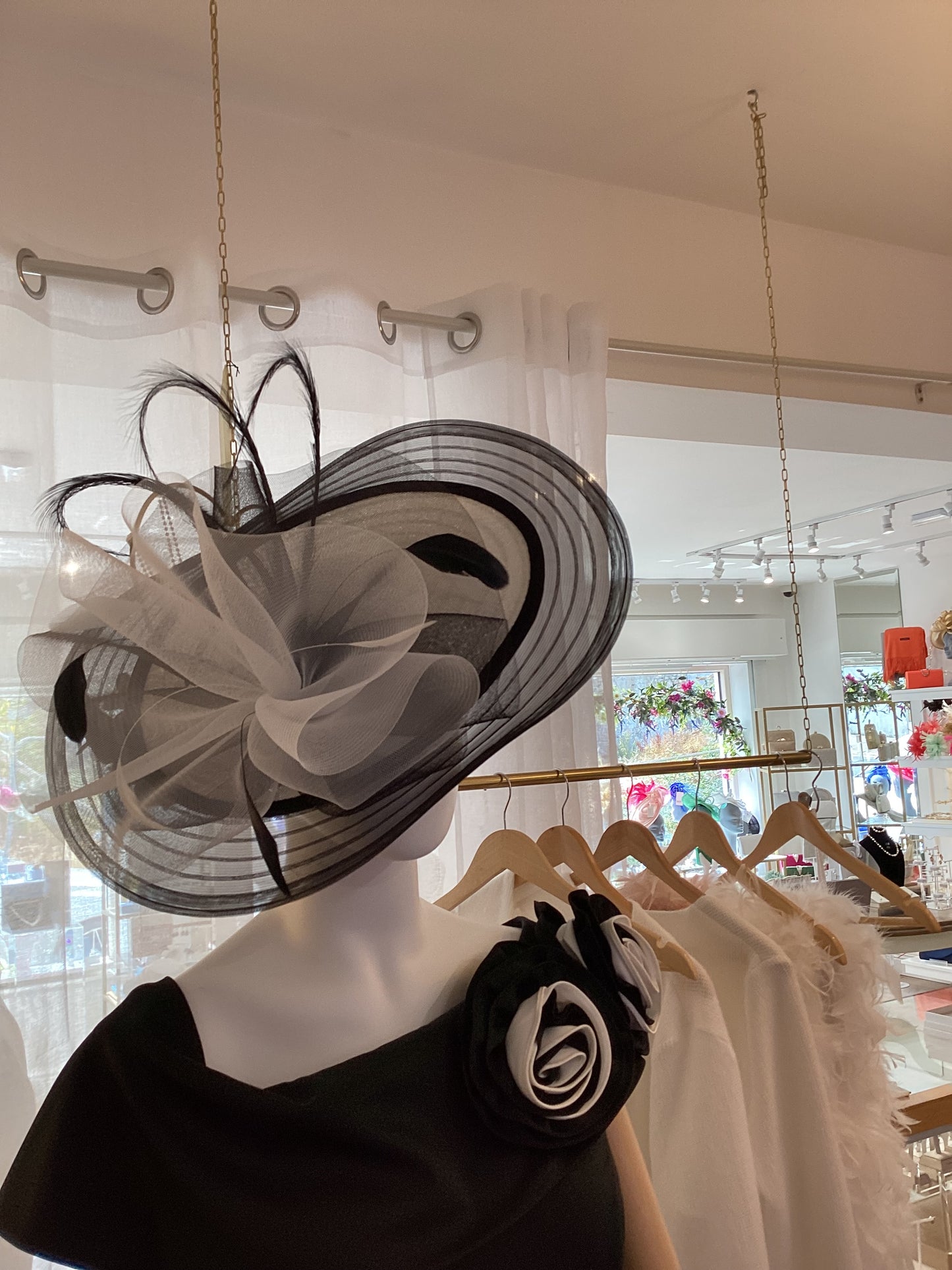 Black and White Headpiece/Hat with Feathers
