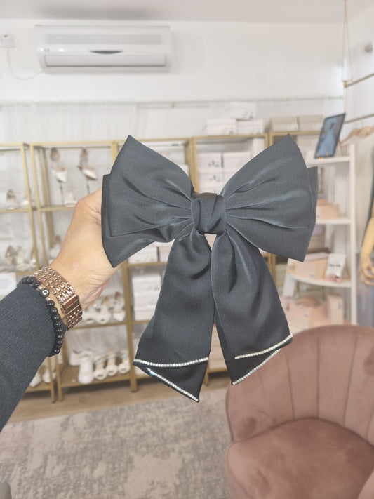 Black Bow/Headpiece With Diamante Edging