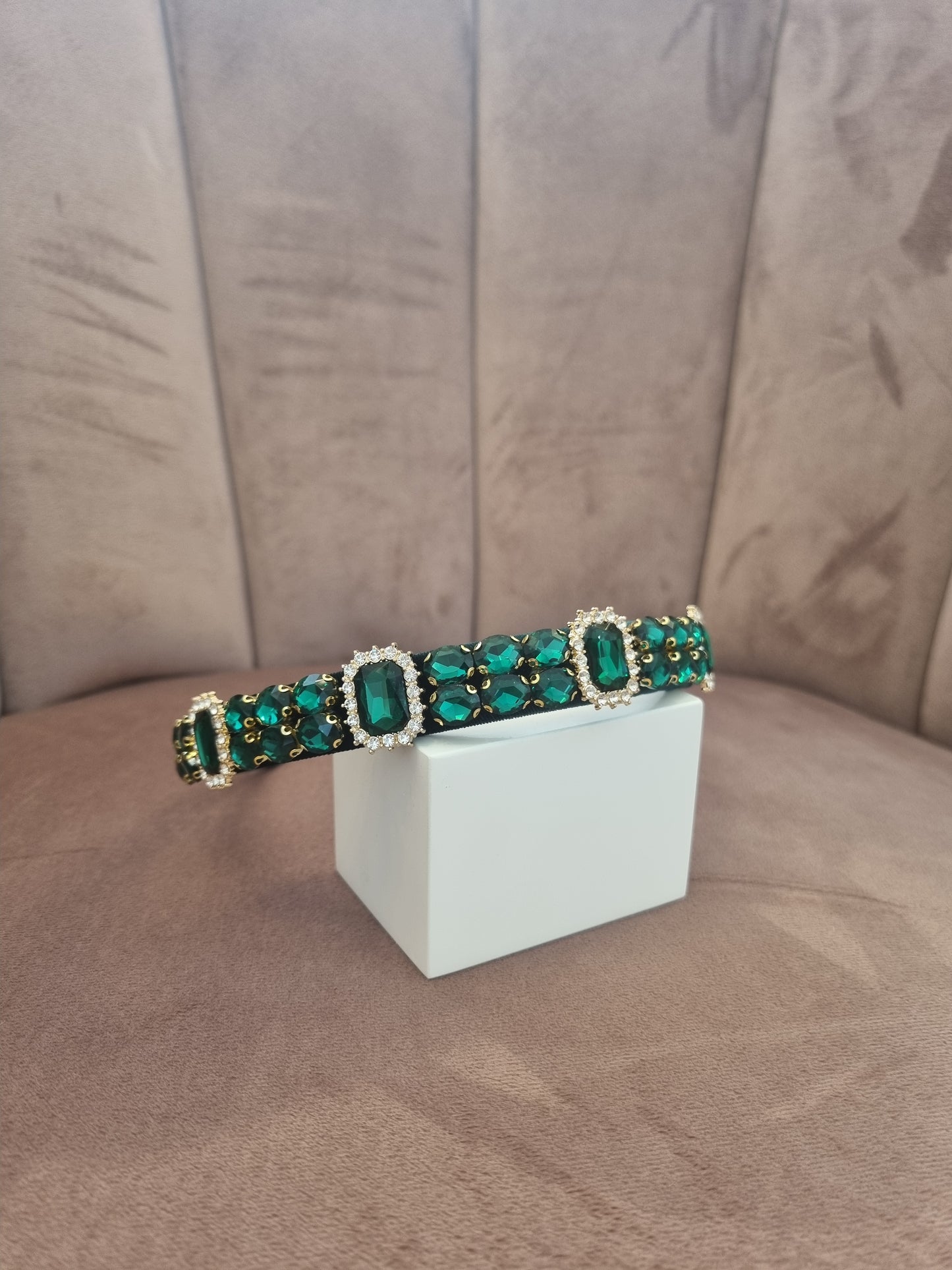 Emerald green diamond hairband