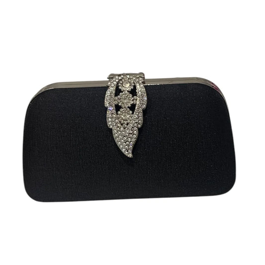 Black Clutch Bag With Gold Trim & Crystal Clasp