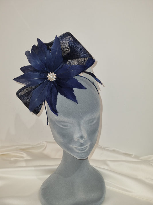Navy Feather and Diamante Fascinator/Headpiece-D21