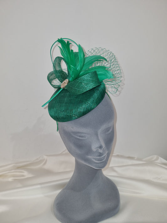 Green Feather & Diamante Fascinator/Headpiece