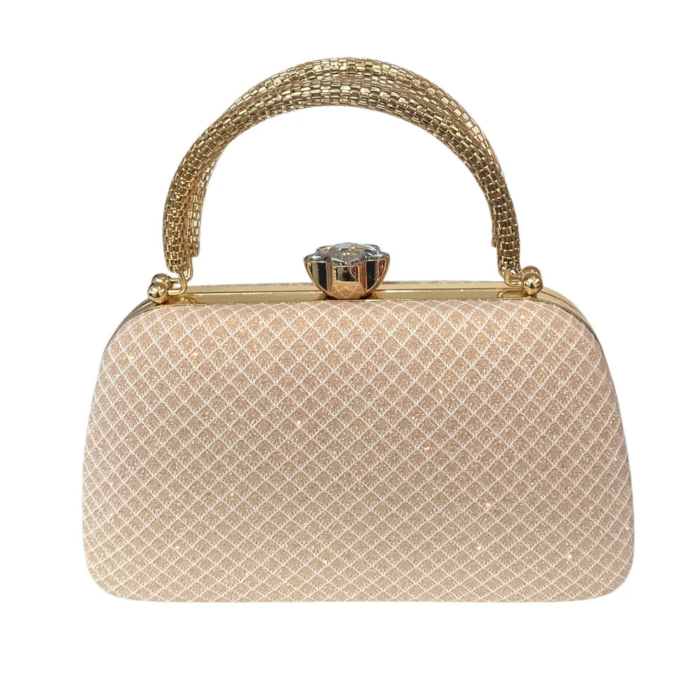 Silver Handbag With Crisscross Design & Silver Trim