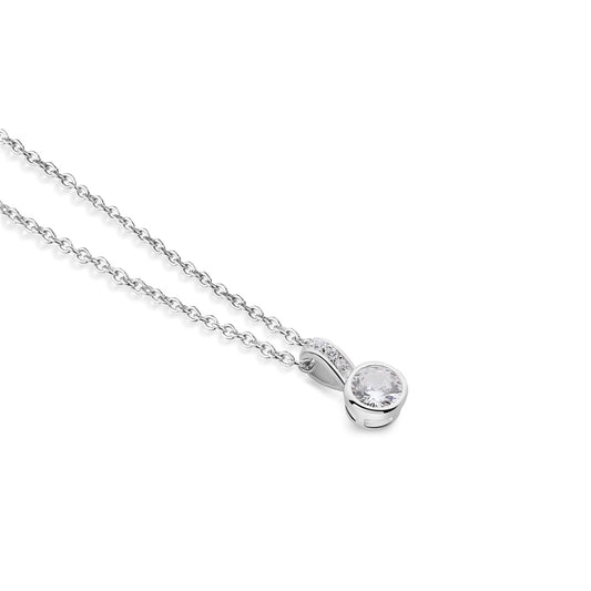 Newbridge Silverware Drop Pendant with Large Clear Stone