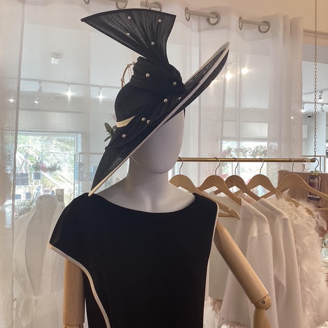 Black Headpiece with Bow and Pearls