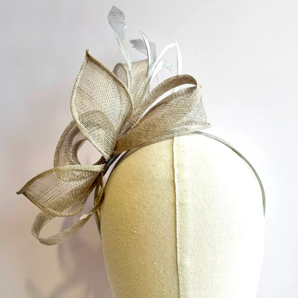 Silver Ribbon Flower With Feathers Fascinator/Headpiece~D02