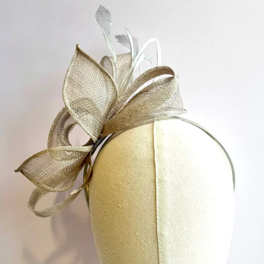 Silver Ribbon Flower With Feathers Fascinator/Headpiece~D02