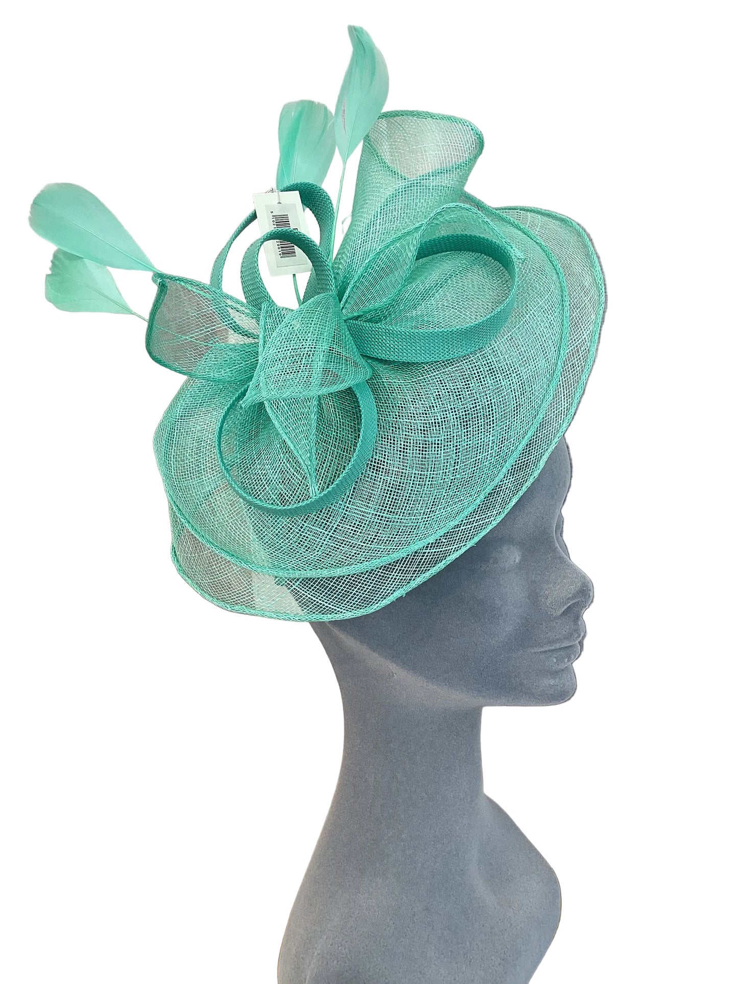 Mint Fascinator/Headpiece With Bow & Feather Detail~D05