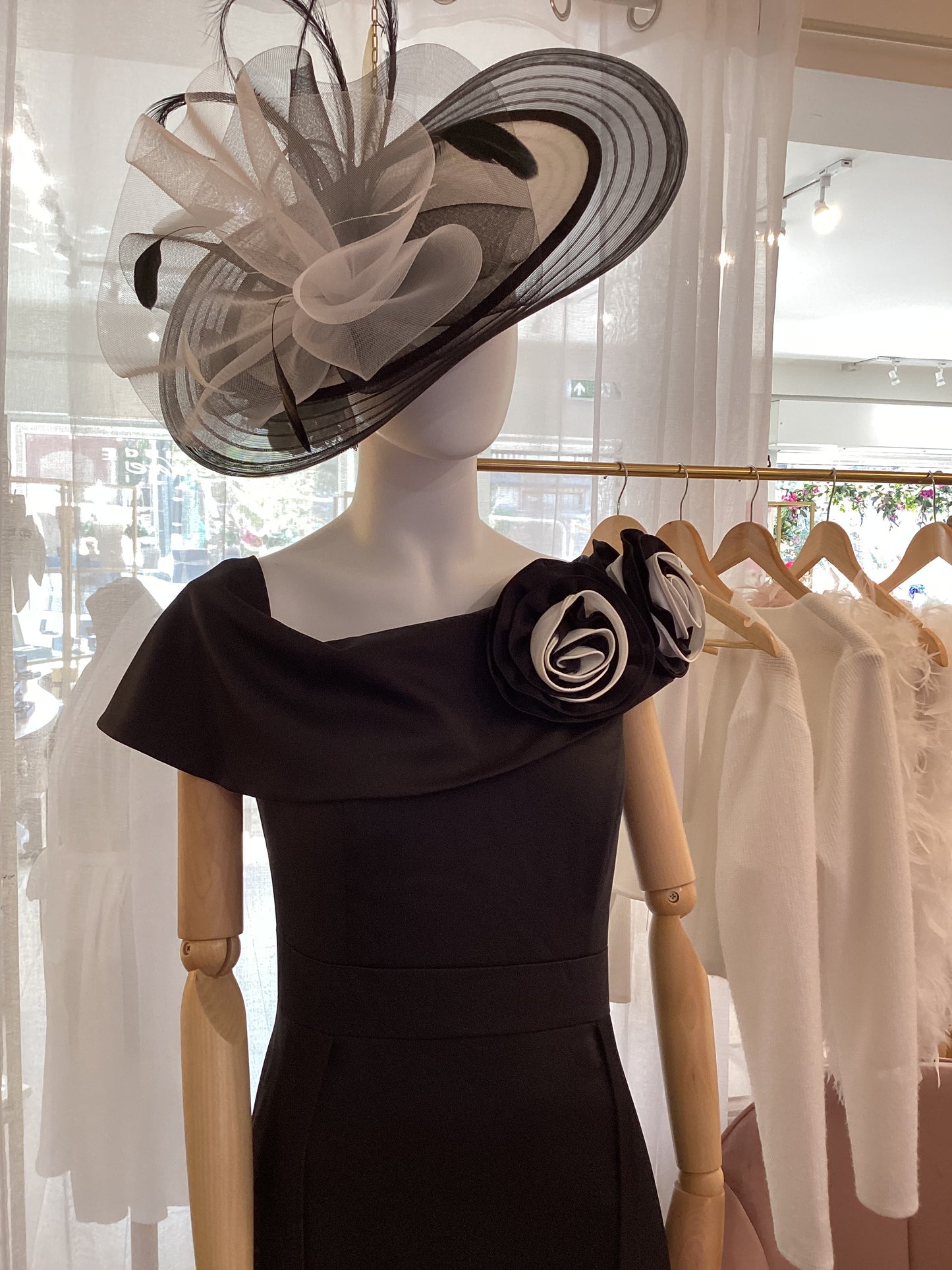 Black and White Headpiece/Hat with Feathers