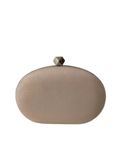 Pink Oval Clutch Bag With Silver Frame