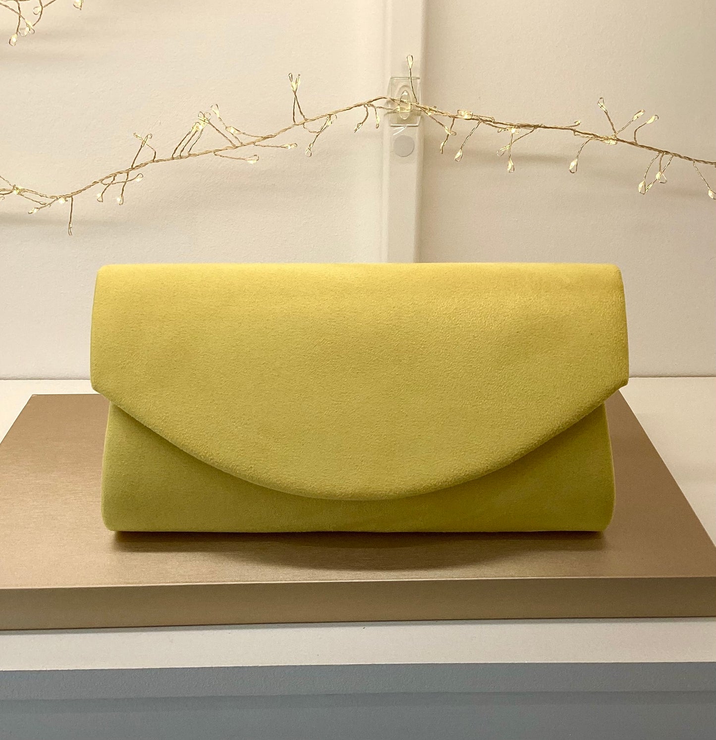 Yellow Suede Envelope Style Clutch Bag