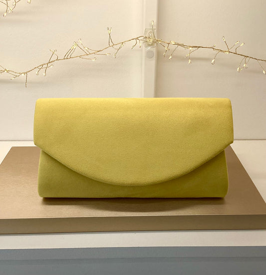 Yellow Suede Envelope Style Clutch Bag
