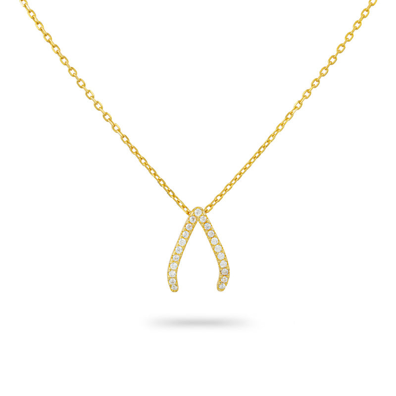 Yellow Gold Diamond Wishbone Pendant Necklace