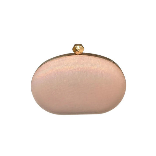 Pink Oval Clutch Bag With Gold Handle