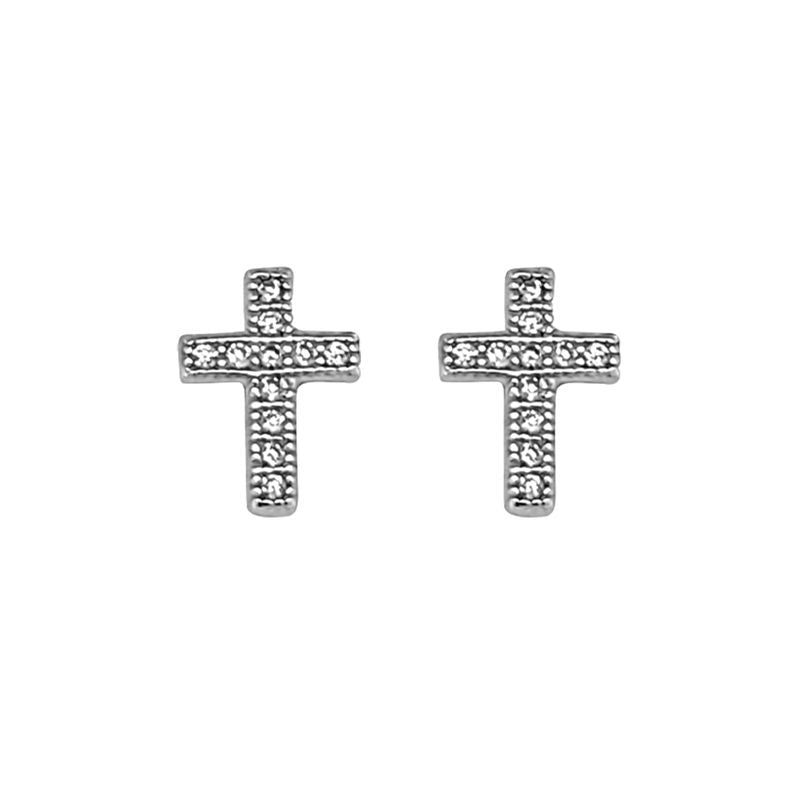 Sterling Silver CZ Cross Stud Earrings