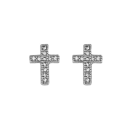 Sterling Silver CZ Cross Stud Earrings