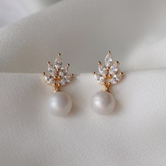 Deborah K~Arlette Pearl & Crystal Gold Earrings
