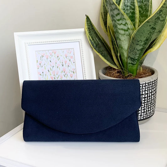 Navy Blue Suede Clutch Bag