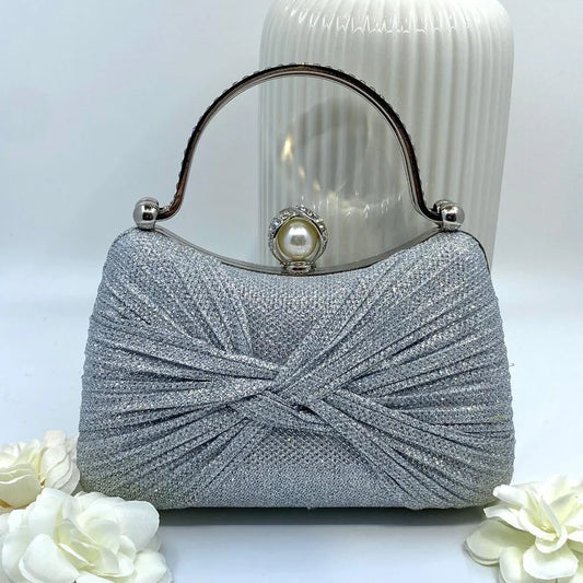 Silver Handbag With Pearl & Crystal Clasp