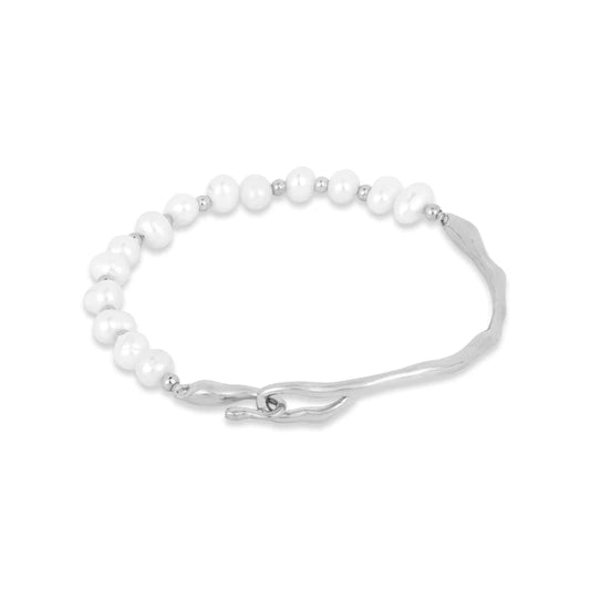 GT Asymmetric Pearl Boho Bracelet in Silver