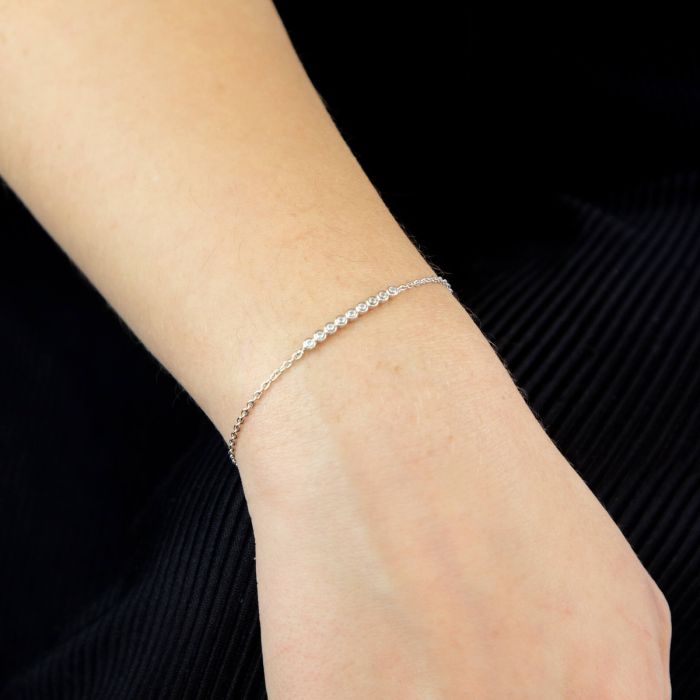 GKO Sterling Silver Millegrain Edge Cubic Zirconia Bracelet