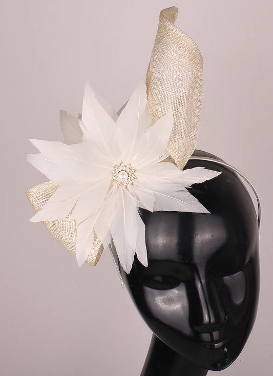 Ivory Feather & Diamante Fascinator/Headpiece