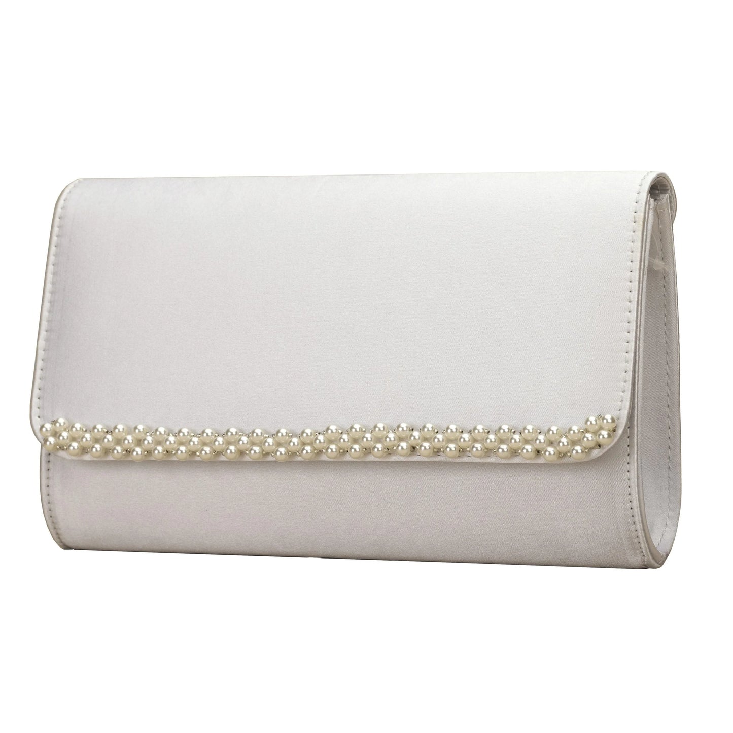 Perfect Bridal Celeste Ivory Satin Pearl Trim Clutch Bag