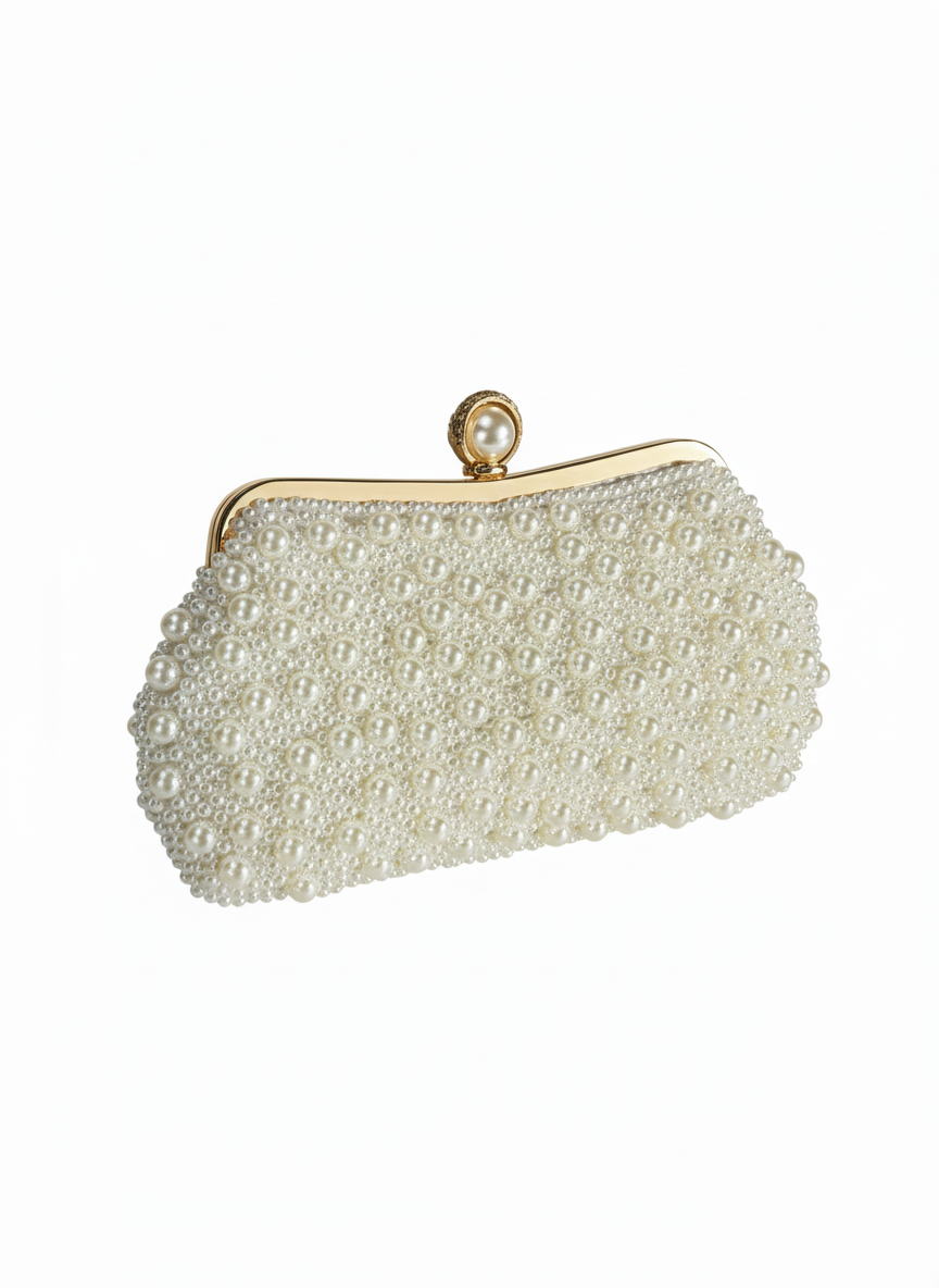 Pearl Clutch Bag With Gold Frame