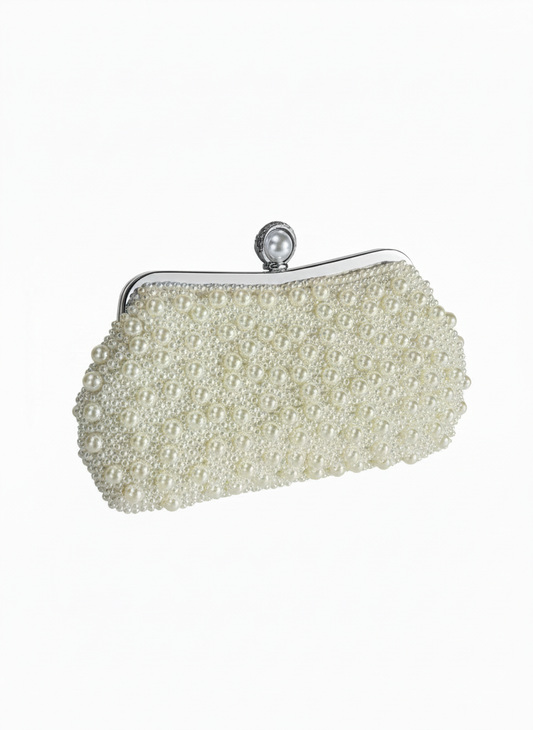 Pearl Clutch Bag With Silver Frame