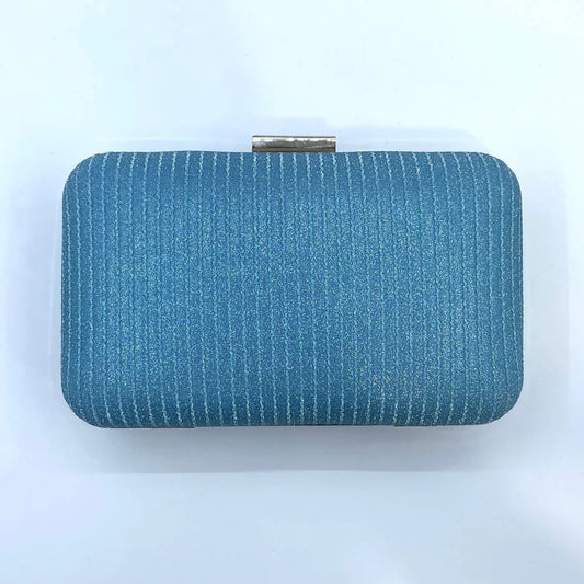 Blue Glitzy Clutch Bag with Silver Frame