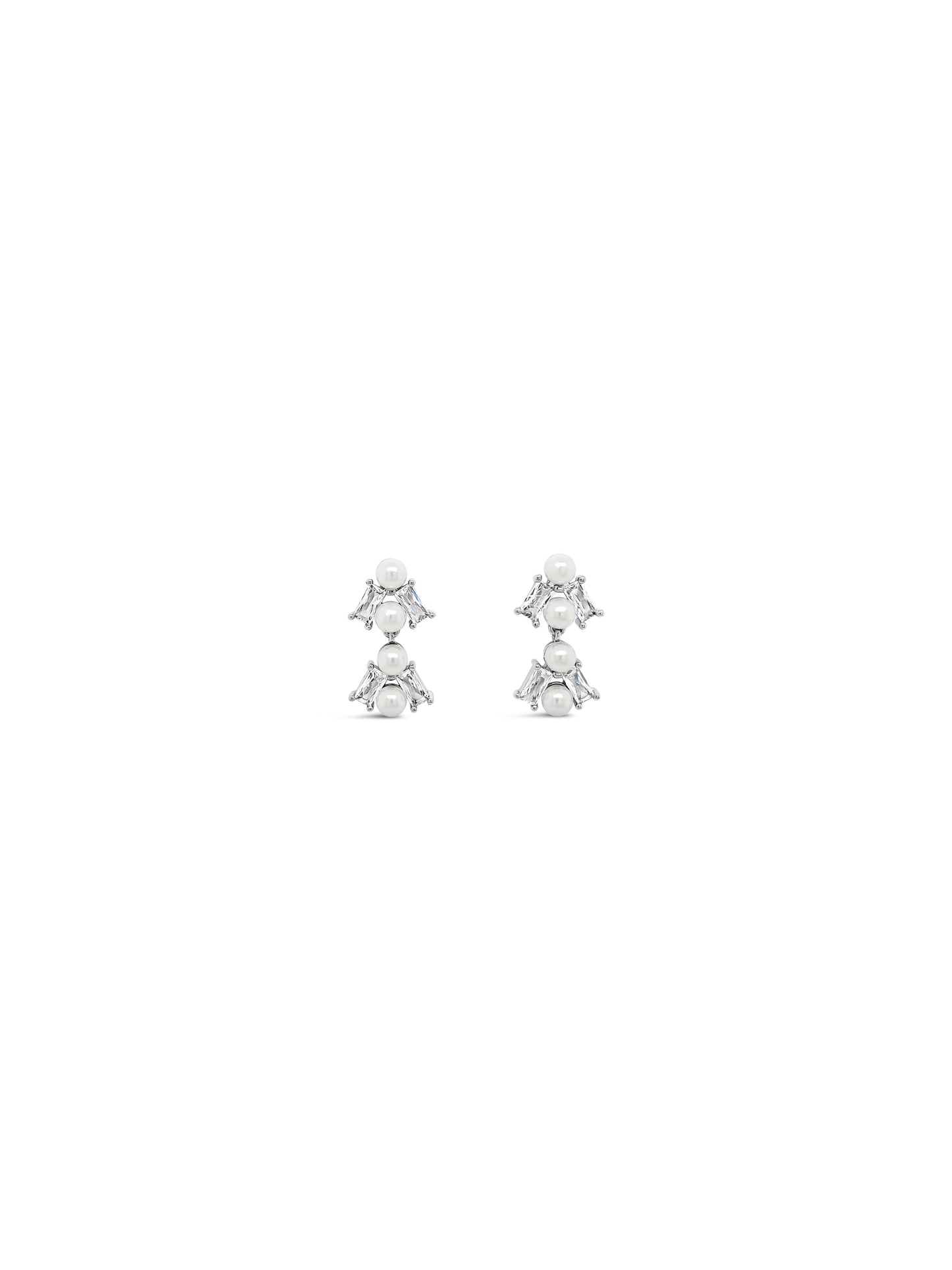 Two Tier Drop Pearl & Silver Earrings