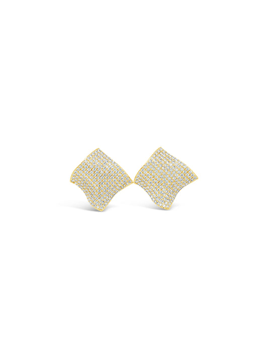 Square Shaped Gold & Crystal Statement Earrings