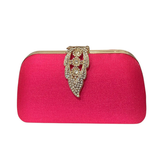 Fuchsia Clutch Bag With Gold Trim & Crystal Clasp